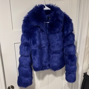 Missguided Blue Faux Fur Jacket